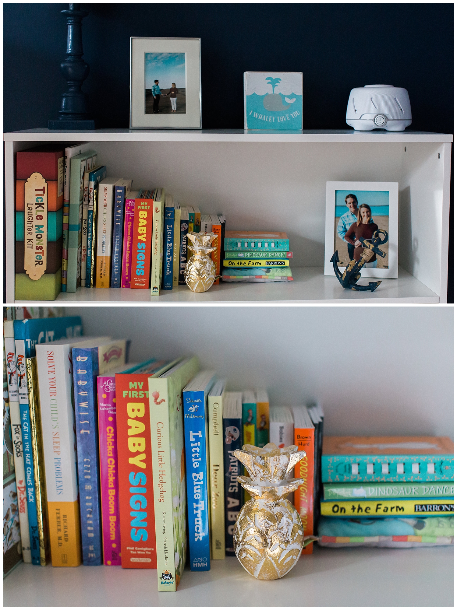 Nautical themed nursery decor at lifestyle newborn session in Duxbury, MA, with Halie Olszowy.