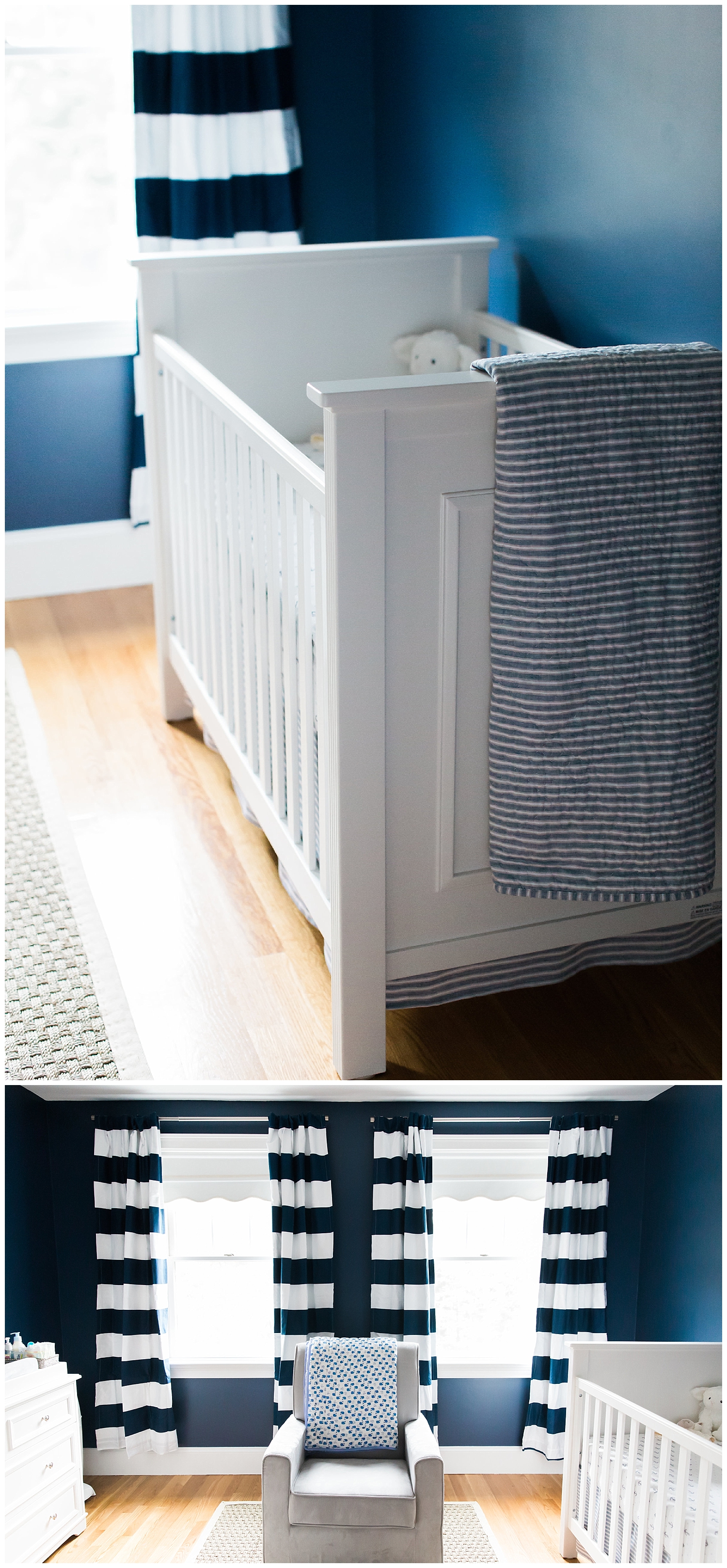 Nautical themed nursery decor at lifestyle newborn session in Duxbury, MA, with Halie Olszowy.
