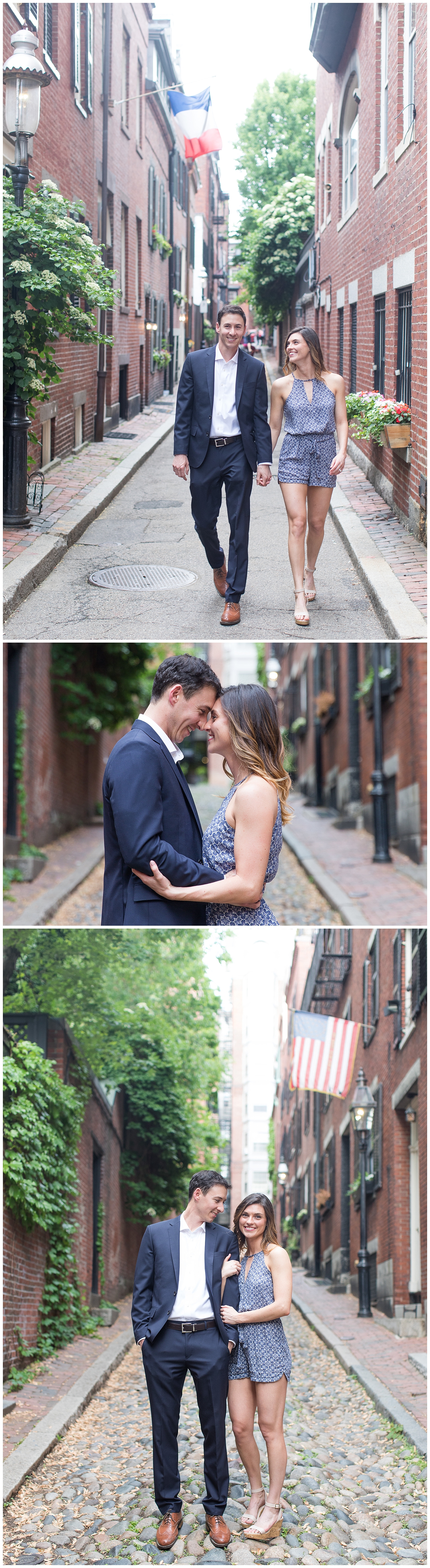 Beacon Hill Boston Engagement Session on Acorn Street, with photography by Halie Olszowy.