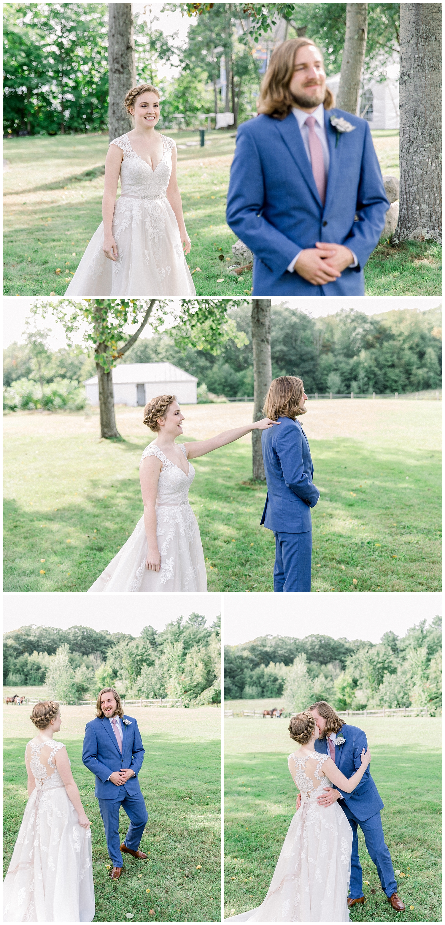 First Look at Goffstown, New Hampshire wedding at a private estate. Photography by Halie Olszowy.