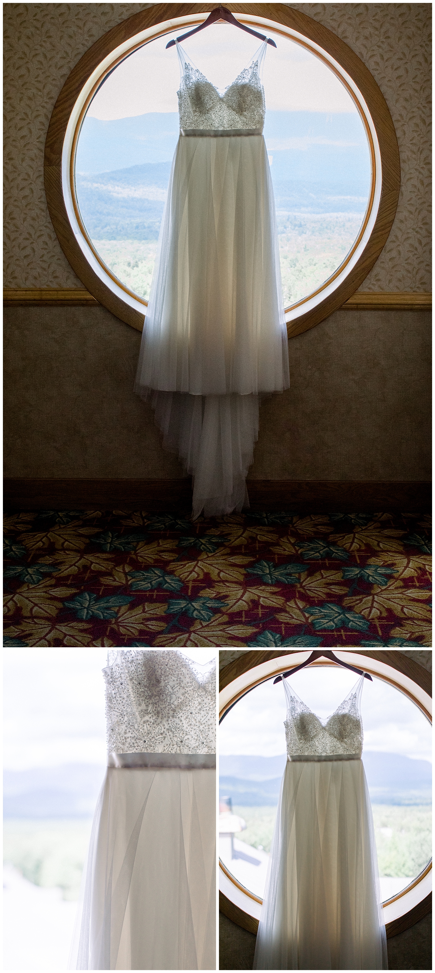 Wtoo bridal gown from Andrea's Bridal in Portland, Maine. Sugarloaf Mountain Resort Wedding in Maine, photos by Halie Olszowy.