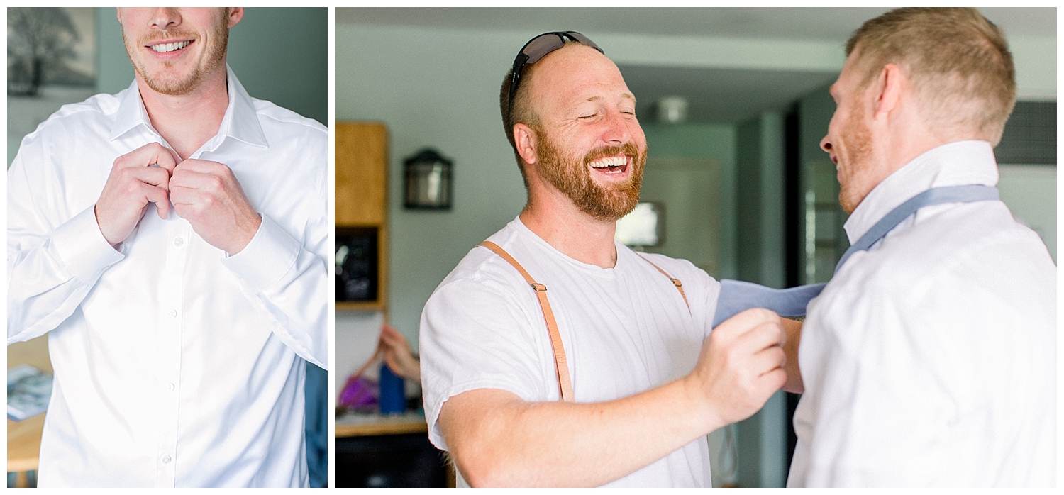 Groom prep at a Sugarloaf Mountain Resort Wedding in Maine, photos by Halie Olszowy.