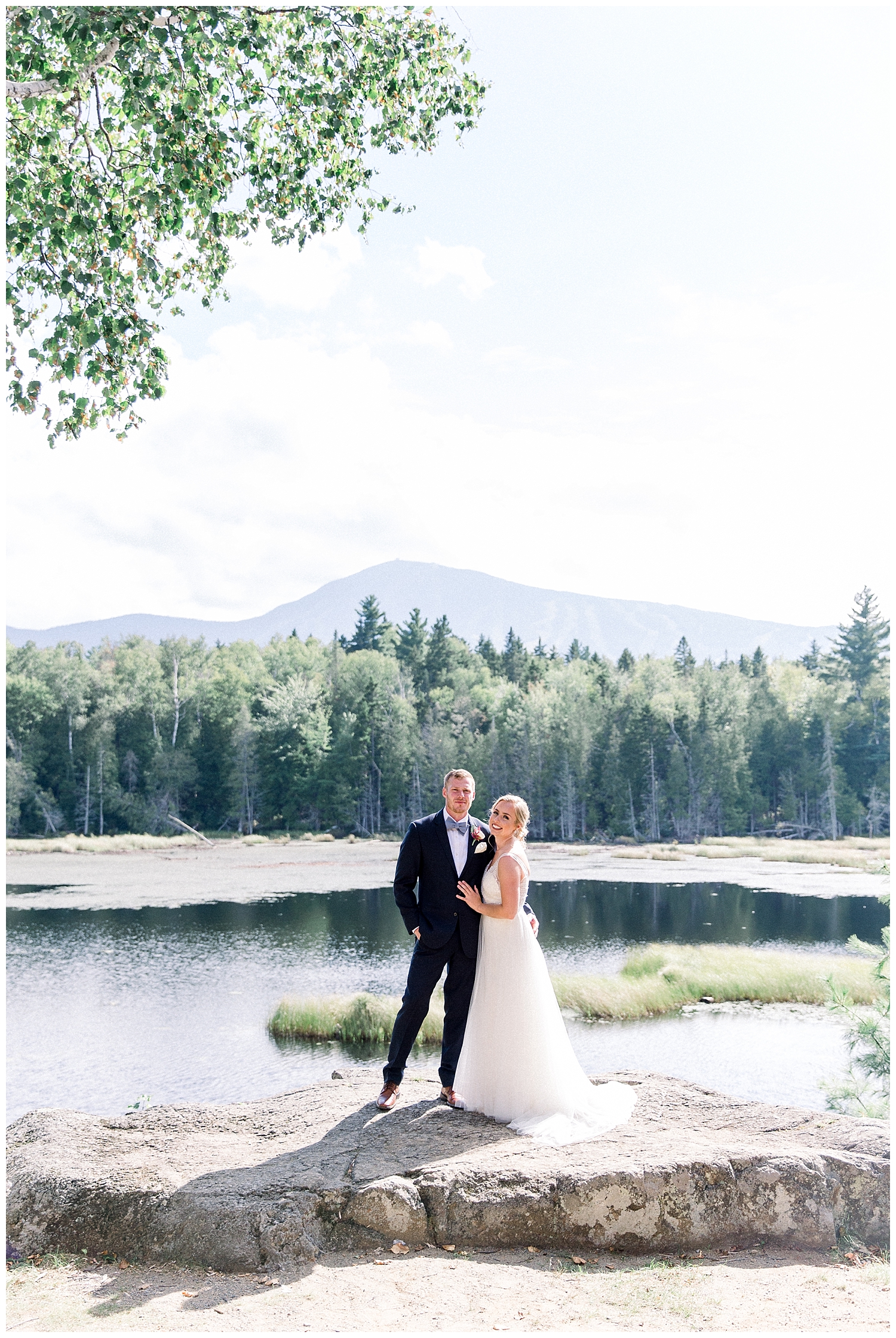 Bride and Groom Portraits after their First Look at a Sugarloaf Mountain Resort Wedding in Maine, photos by Halie Olszowy.