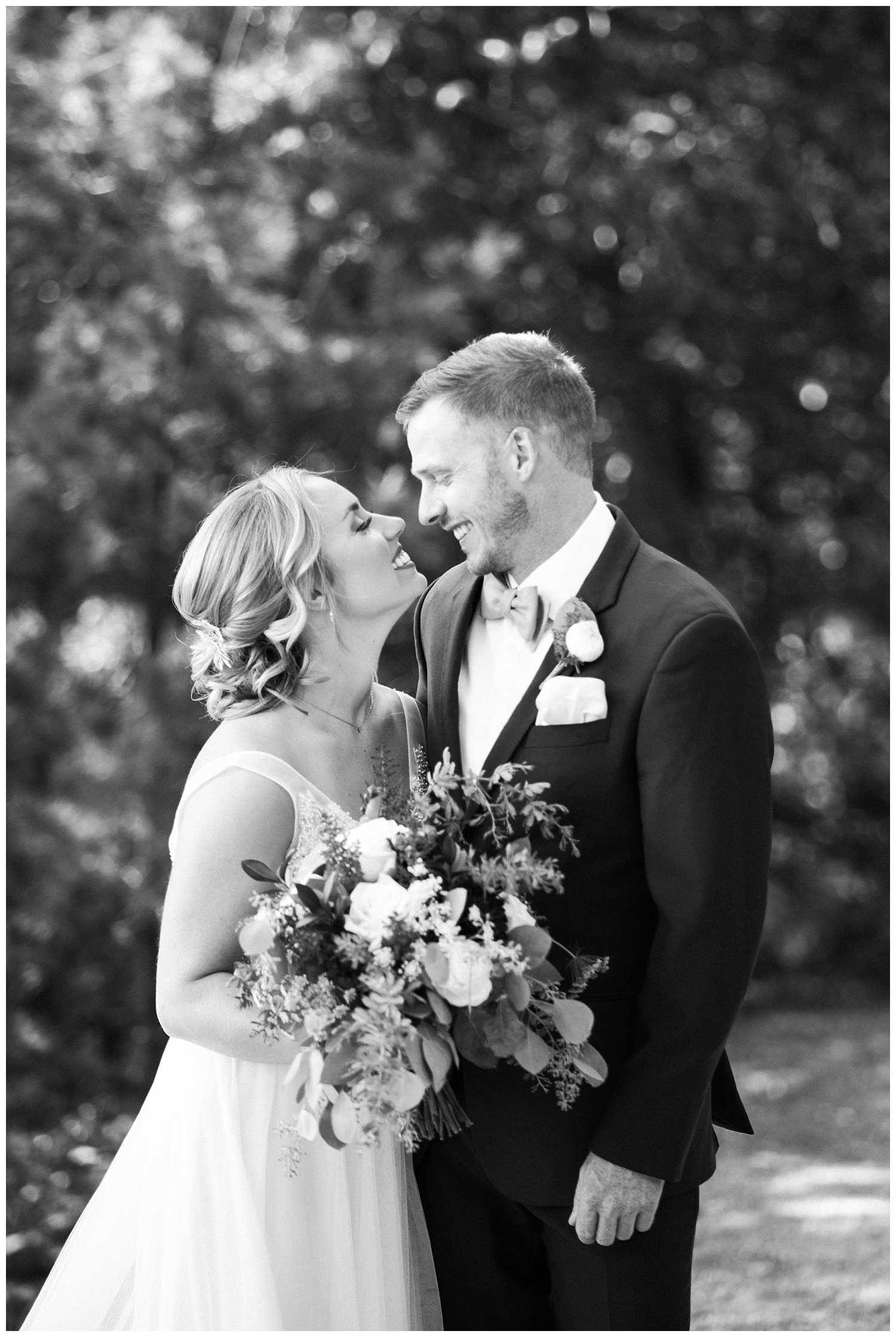 Bride and Groom Portraits after their First Look at a Sugarloaf Mountain Resort Wedding in Maine, photos by Halie Olszowy.