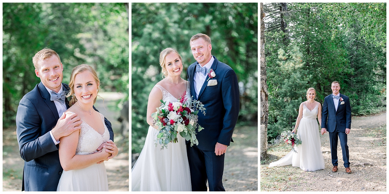Bride and Groom Portraits after their First Look at a Sugarloaf Mountain Resort Wedding in Maine, photos by Halie Olszowy.