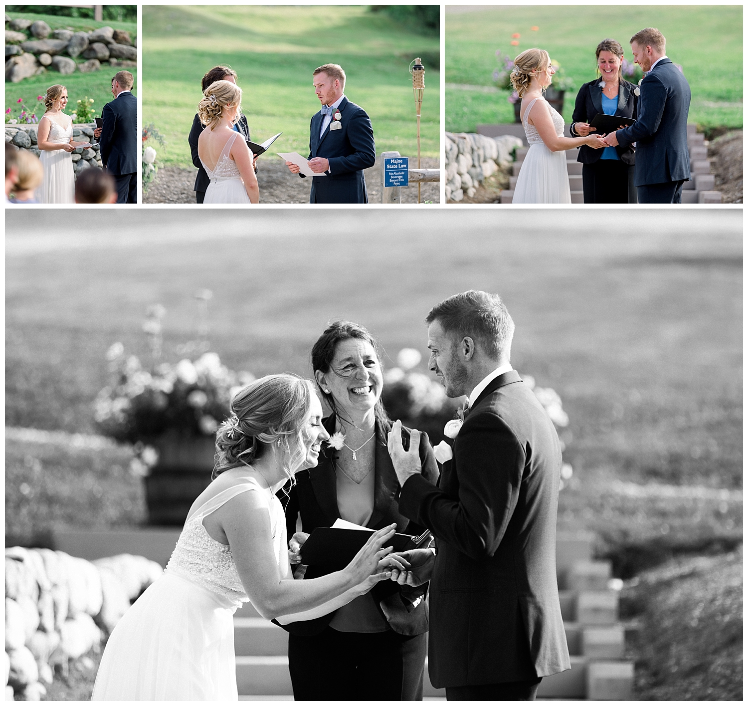 Outside wedding ceremony at Sugarloaf Mountain Resort in Maine, photos by Halie Olszowy.