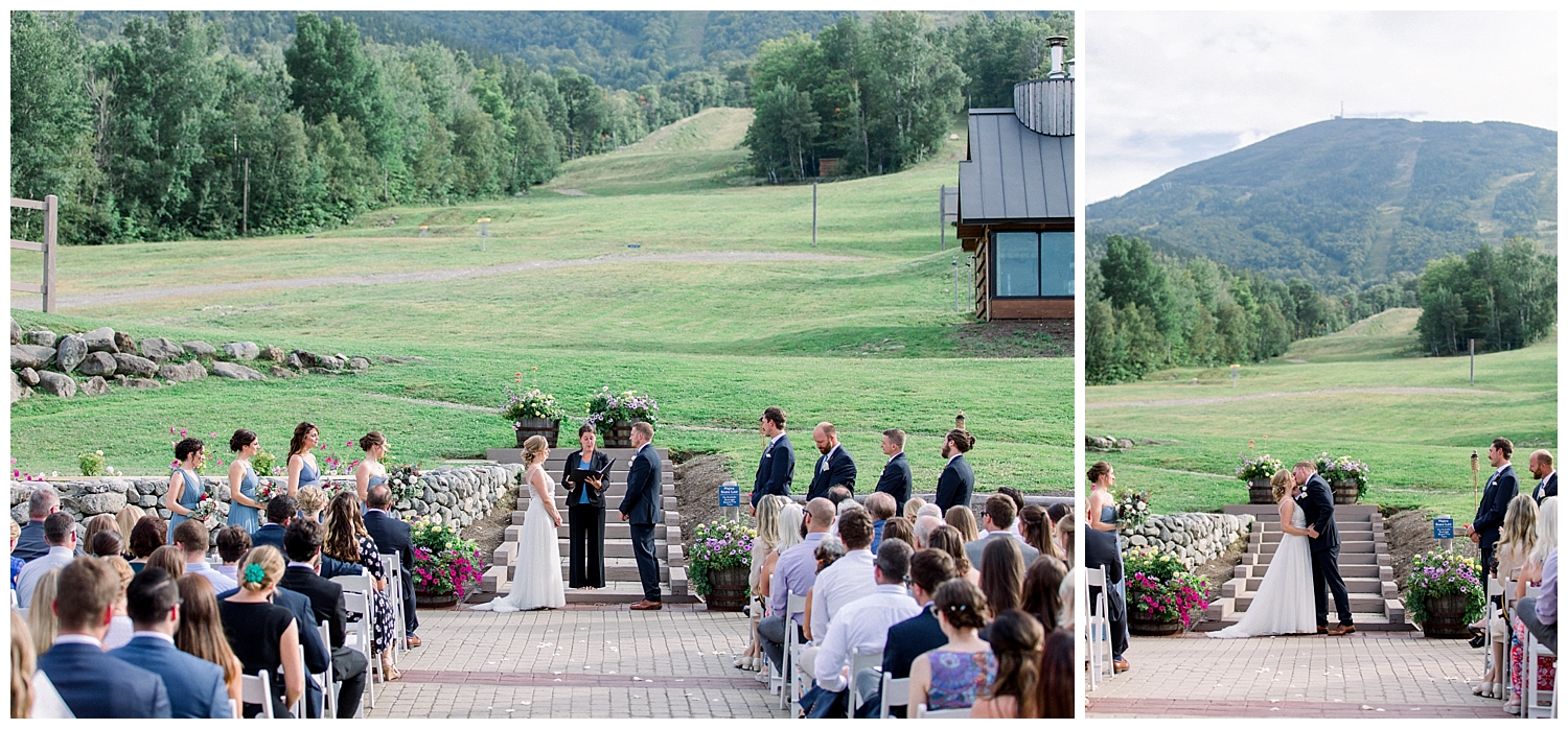 Outside wedding ceremony at Sugarloaf Mountain Resort in Maine, photos by Halie Olszowy.