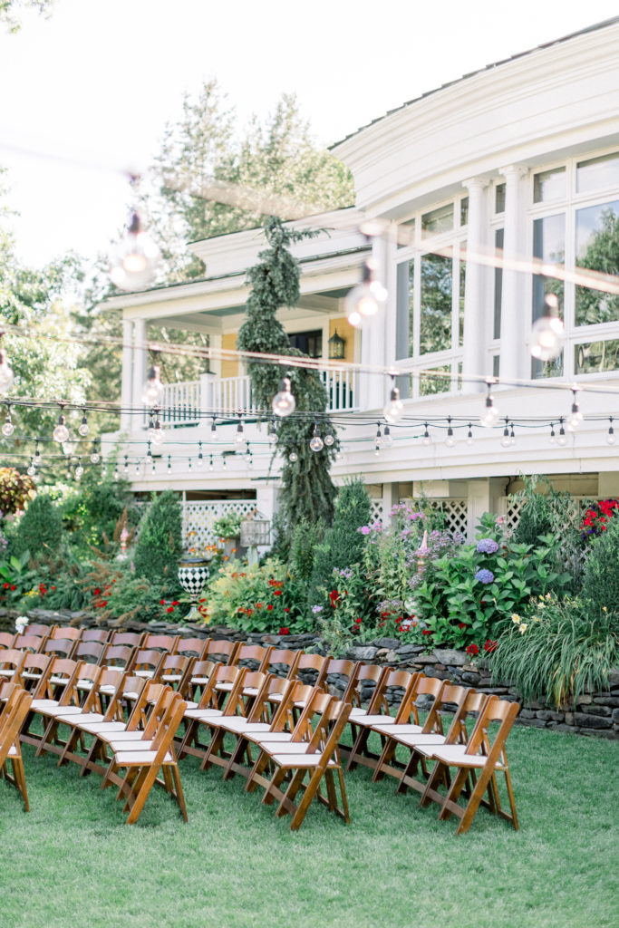 Bedford Village Inn NH Wedding setup and bistro lights