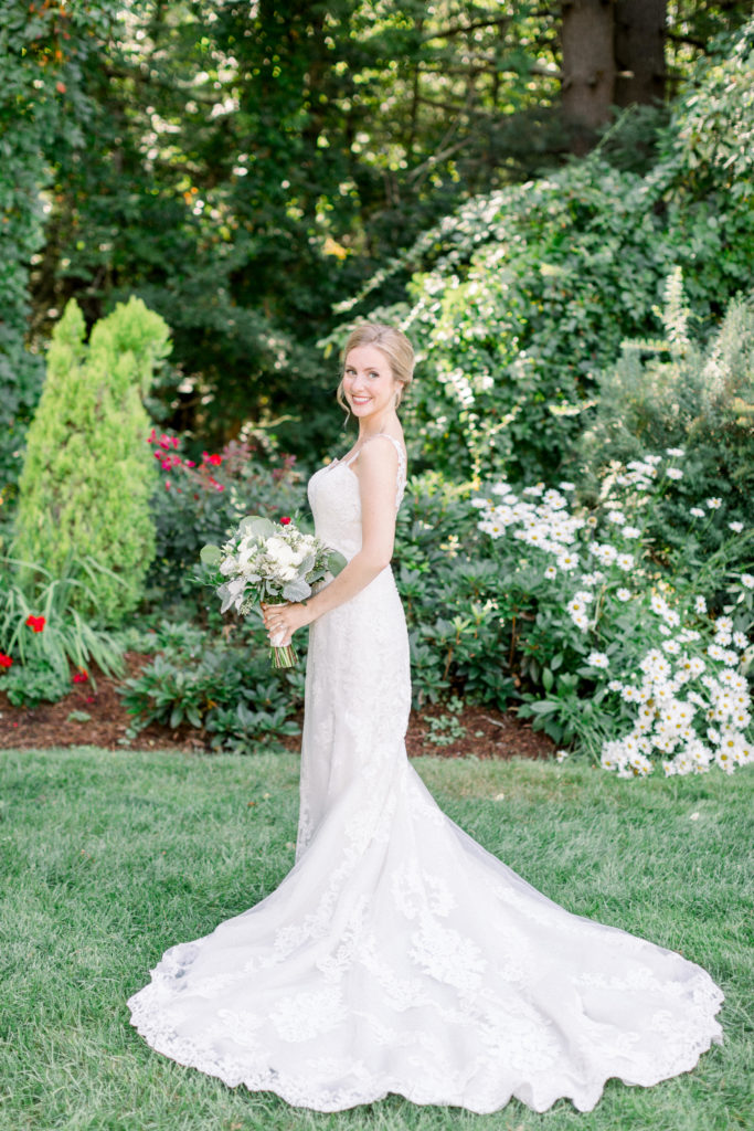 Bedford Village Inn NH Wedding wedding party with Essence of Australia dress