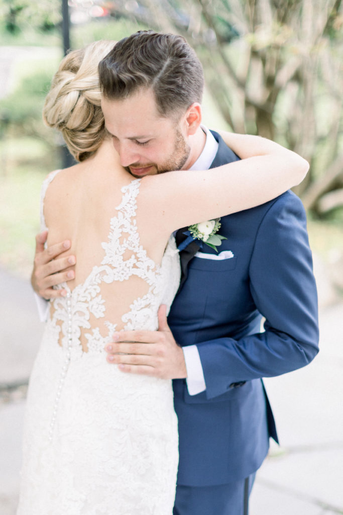 Bedford Village Inn NH Wedding first look Essence of Australia dress and groom's suite from JoS. A. Bank