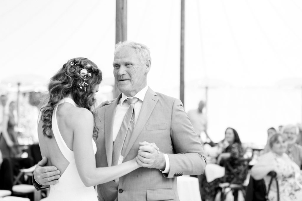 Wentworth by the Sea Country Club Rye NH wedding, BHLDN reception dress, Indochino white tux, Sperry sailcloth tent