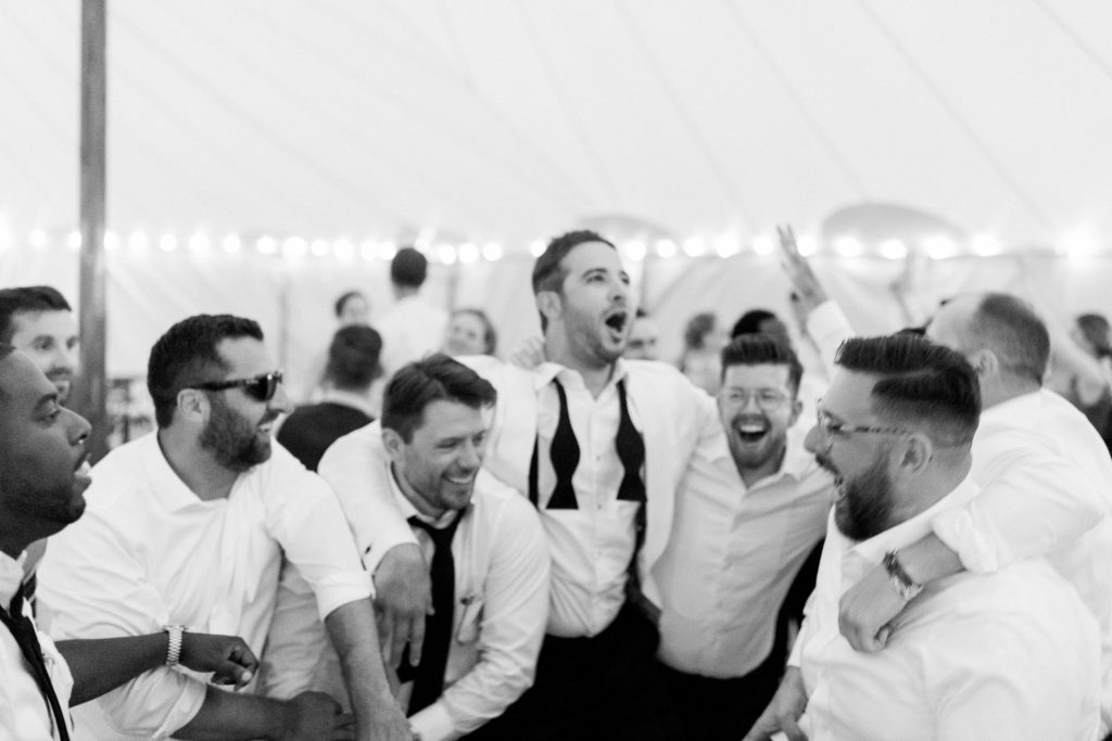 Wentworth by the Sea Country Club Rye NH wedding, BHLDN reception dress, Indochino white tux, Sperry sailcloth tent