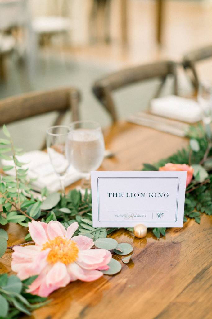 Wentworth by the Sea Country Club Rye NH wedding, florals by Jardiniere, cinema themed escort cards