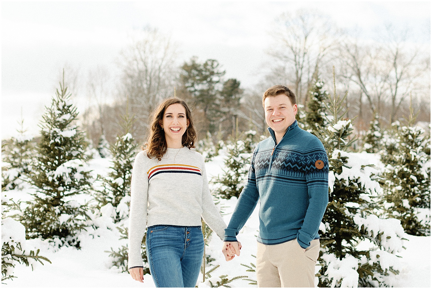 Boston Holiday Tree Farm Engagement Photos
