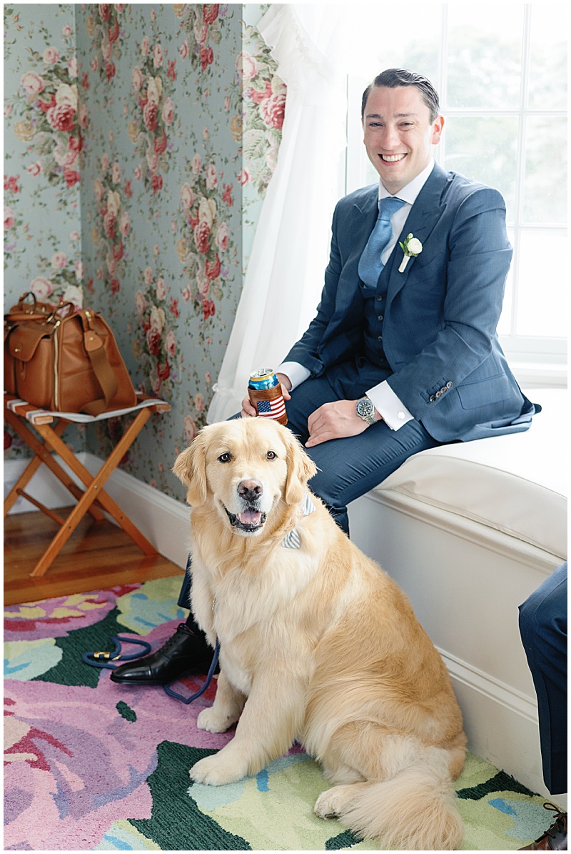 colony hotel maine wedding with golden retriever