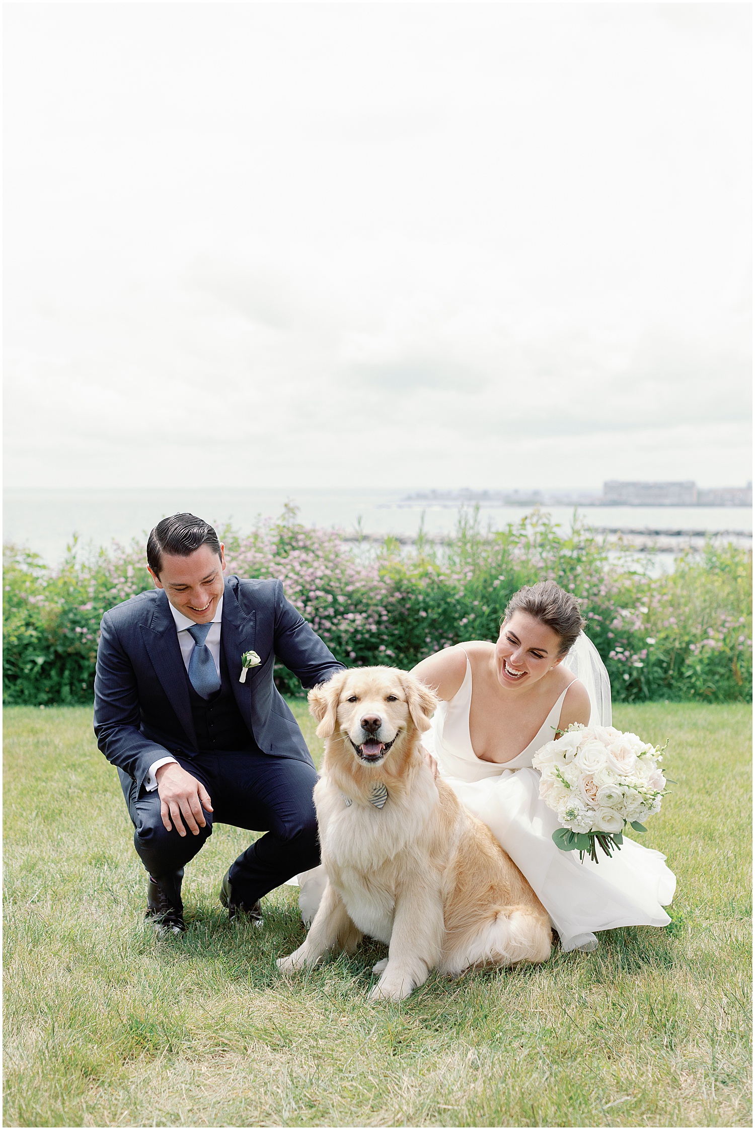 kennebunkport maine wedding with golden retriever