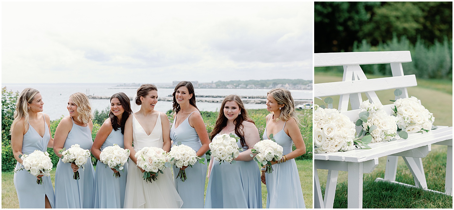 light blue bridesmaids dresses at coastal maine wedding