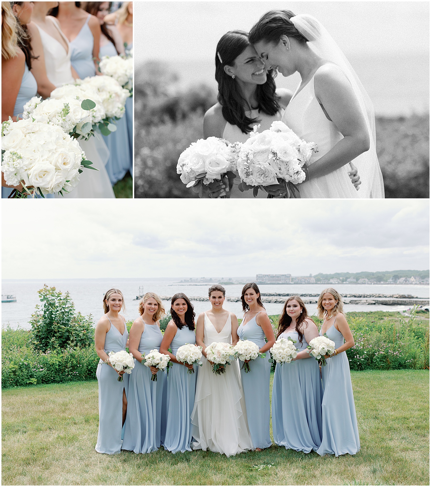 light blue bridesmaids dresses at coastal maine wedding