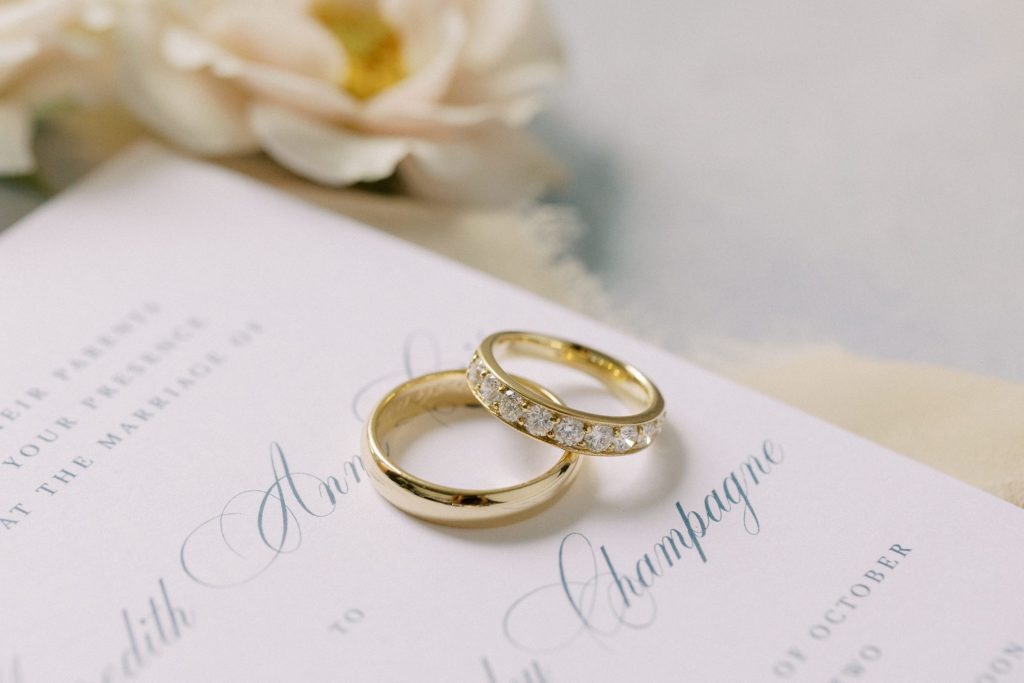 Gold wedding band detail shot