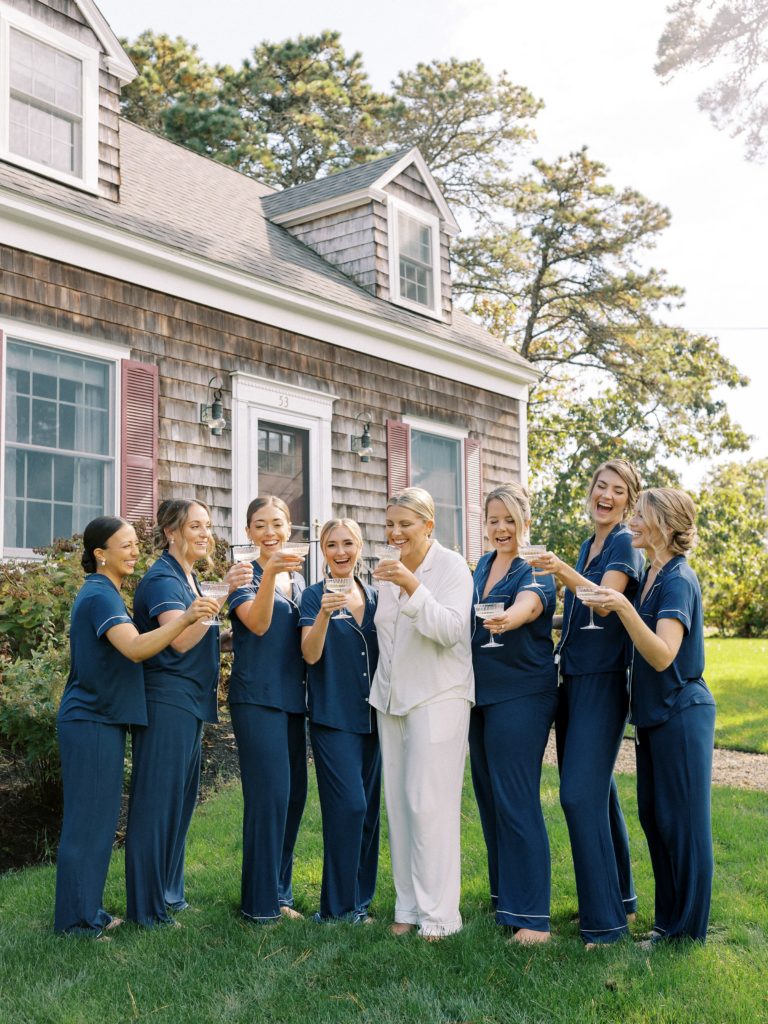 Bride and bridesmaids getting ready for Cape Cod wedding