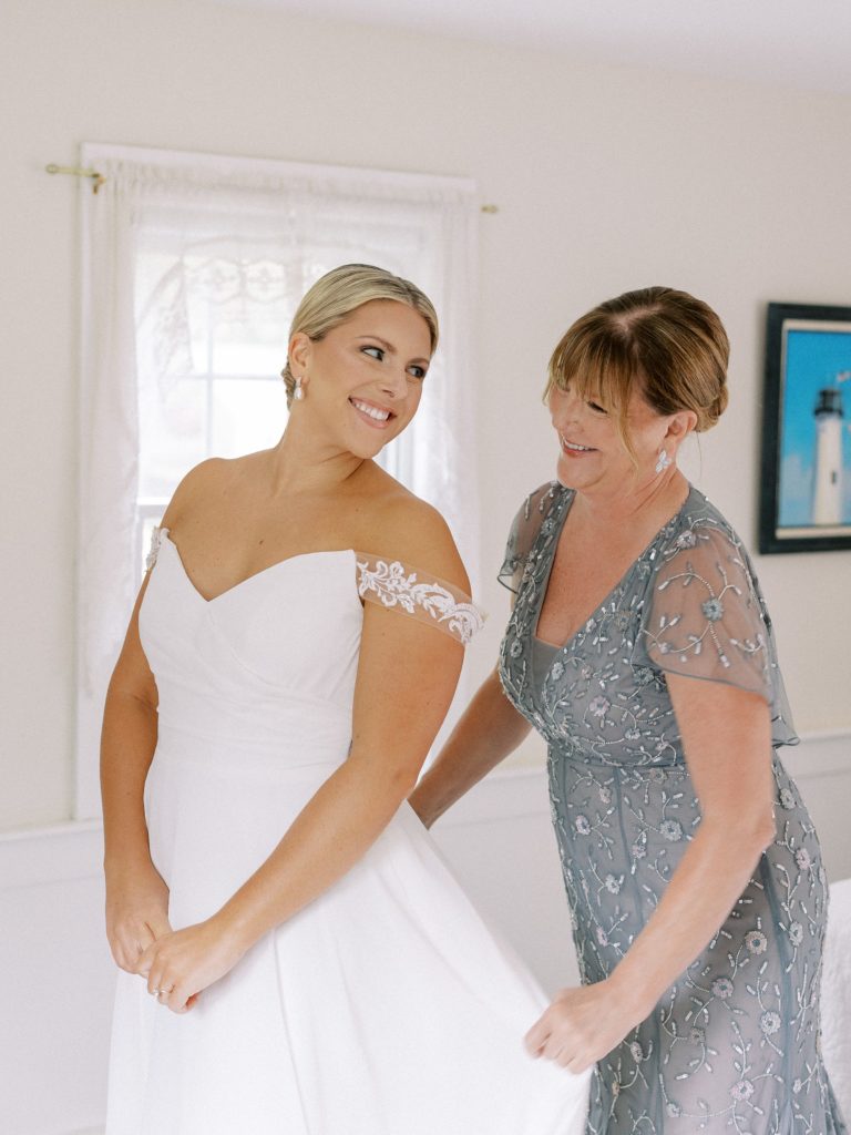 Bride and her mom getting ready for Cape Cod wedding