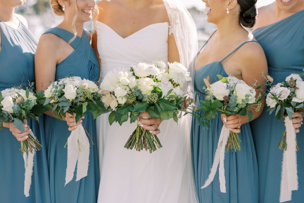 Bride and bridesmaid bouquets for Dune at Wychmere Beach Club Wedding