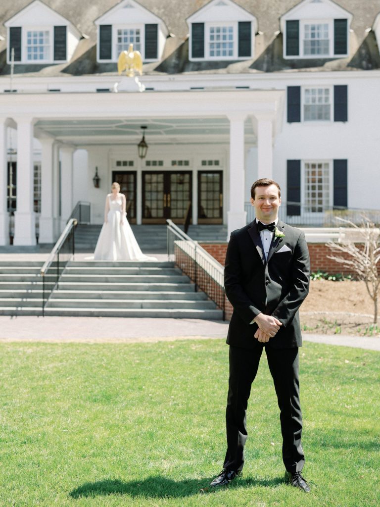 Bride and groom moments before the first look at the Woodstock Inn in Vermont