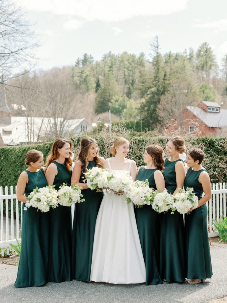 Bride and bridesmaid portrait for spring wedding at the Woodstock Inn in Vermont