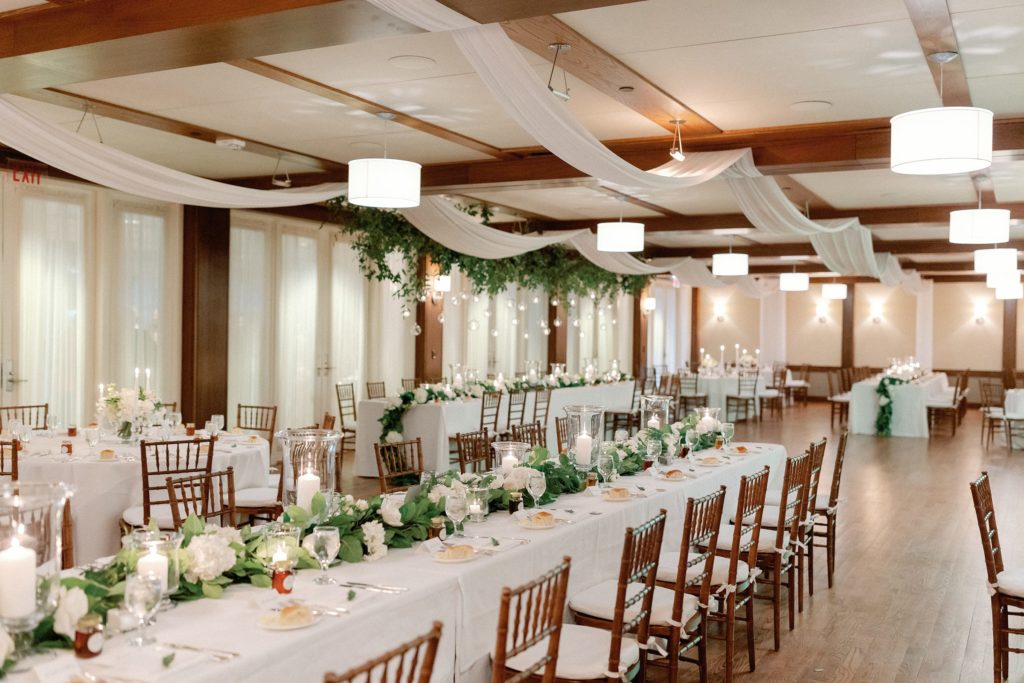 Reception decor at the Woodstock Inn for spring wedding