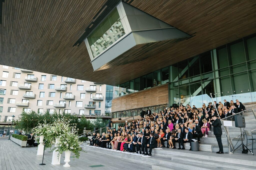 Ceremony space on the steps at ICA Boston wedding
