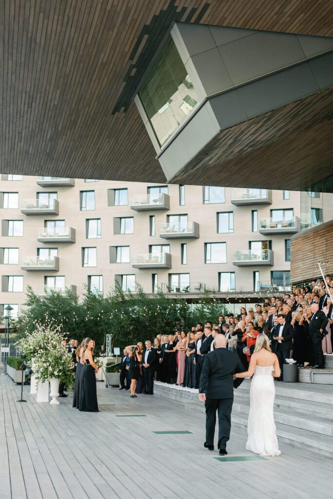 Ceremony space on the steps at ICA Boston wedding