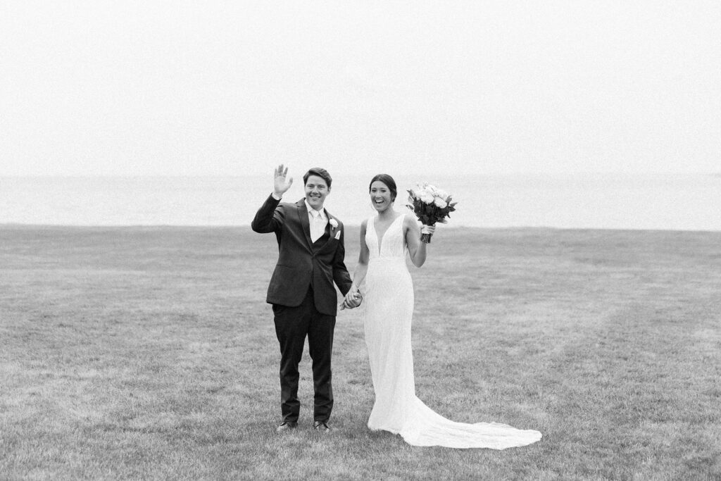 Bride and groom summer wedding day portraits on the coast of New Hampshire