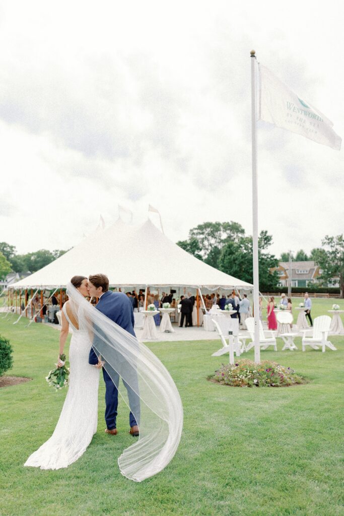 Bride and groom entering wedding reception at Wentworth by the Sea