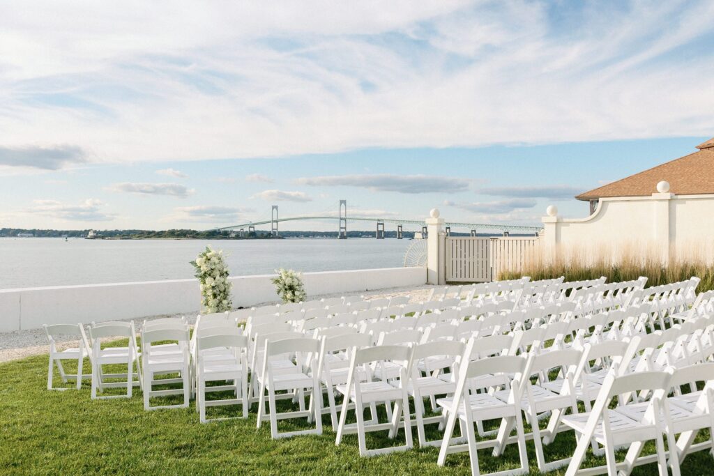 Outdoor ceremony overlooking the Newport bridge at Belle Mer