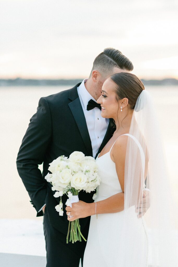Bride and groom portrait at Belle Mer wedding in Newport, RI