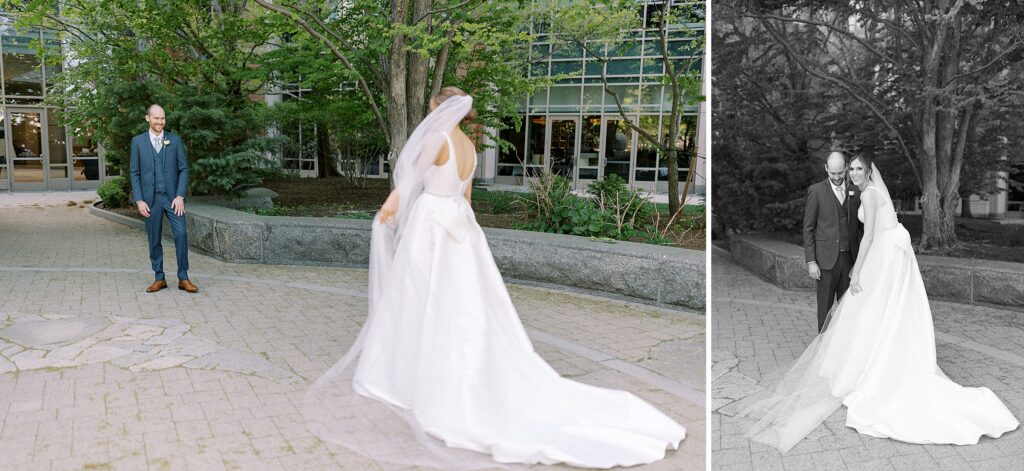 Bride and groom first look in Boston's seaport