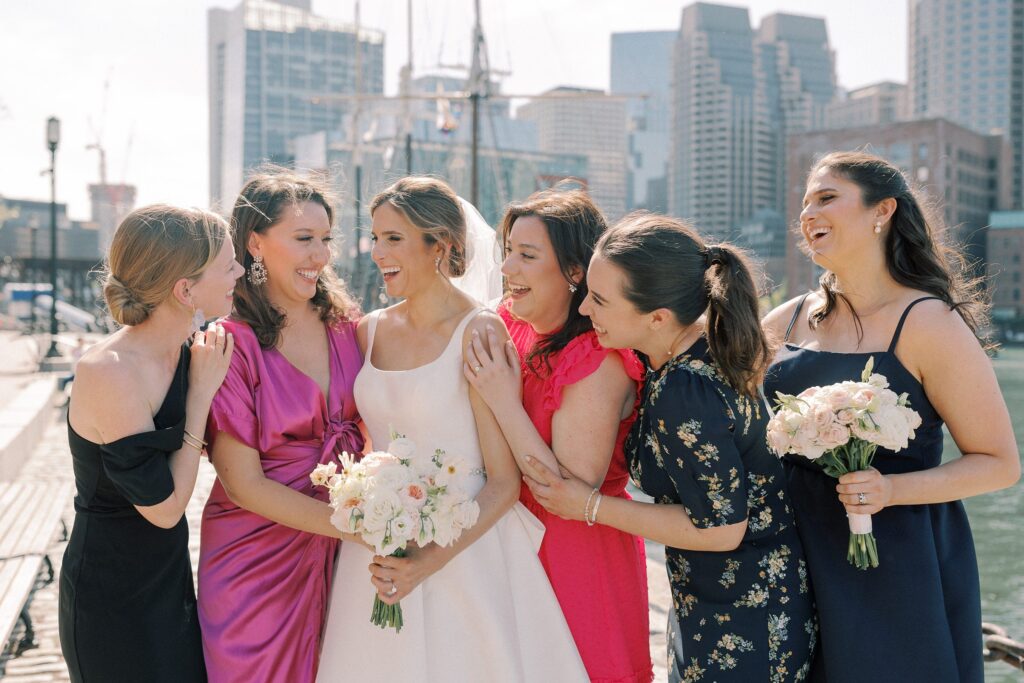 Bride and friends portrait on wedding day