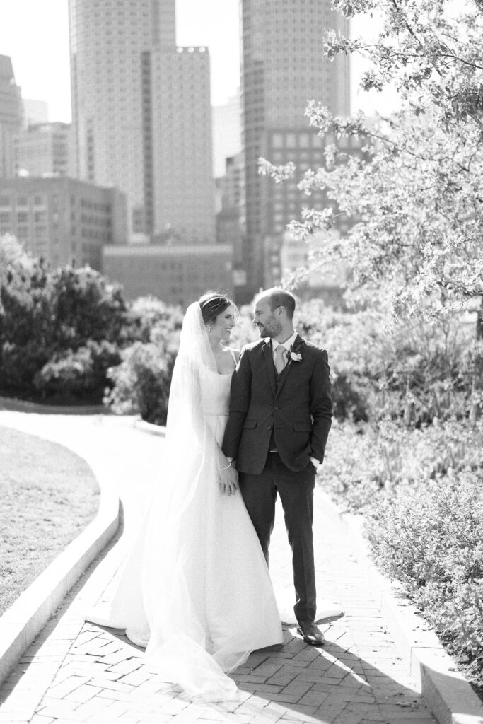 Bride and groom wedding day portrait for Boston Seaport wedding at The Exchange Conference Center