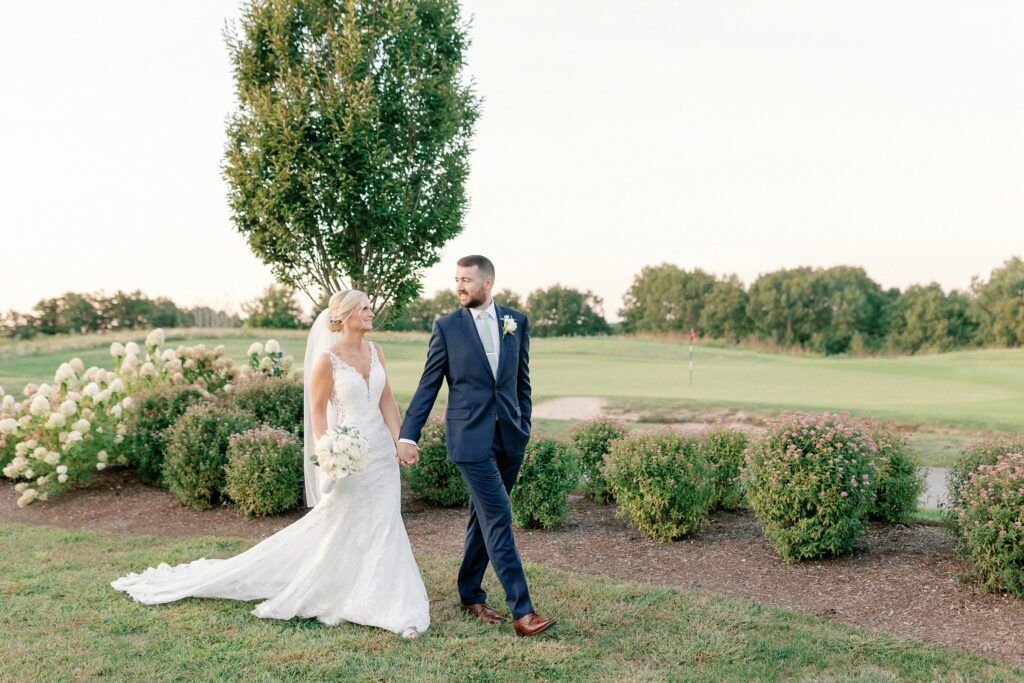 Bride and groom portrait for Plymouth Golf Club wedding
