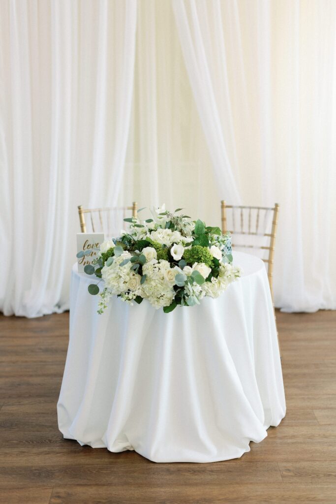 Waverly Oaks Golf Club wedding reception sweetheart table in Plymouth, MA
