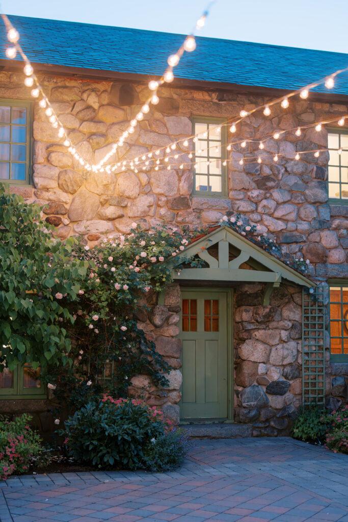Lights at night in courtyard at Willowdale Estate