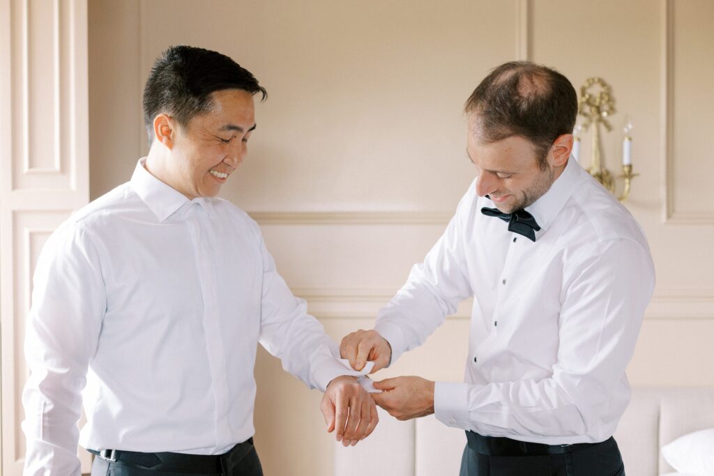 Groom and groomsmen getting ready portrait for summer Topsfield wedding