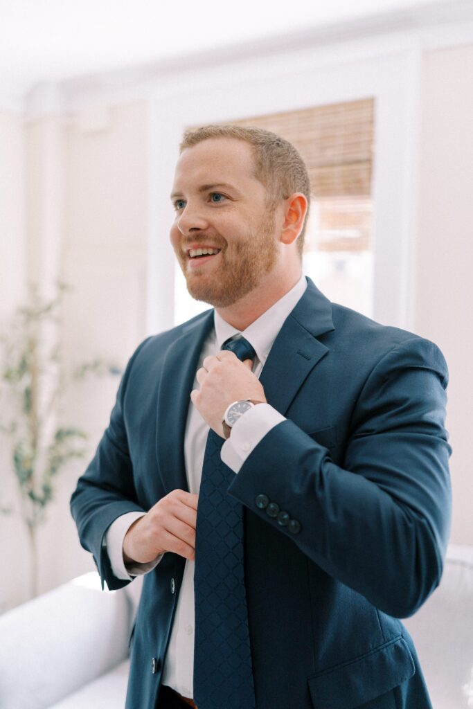 Groom getting ready portrait for New Hampshire wedding