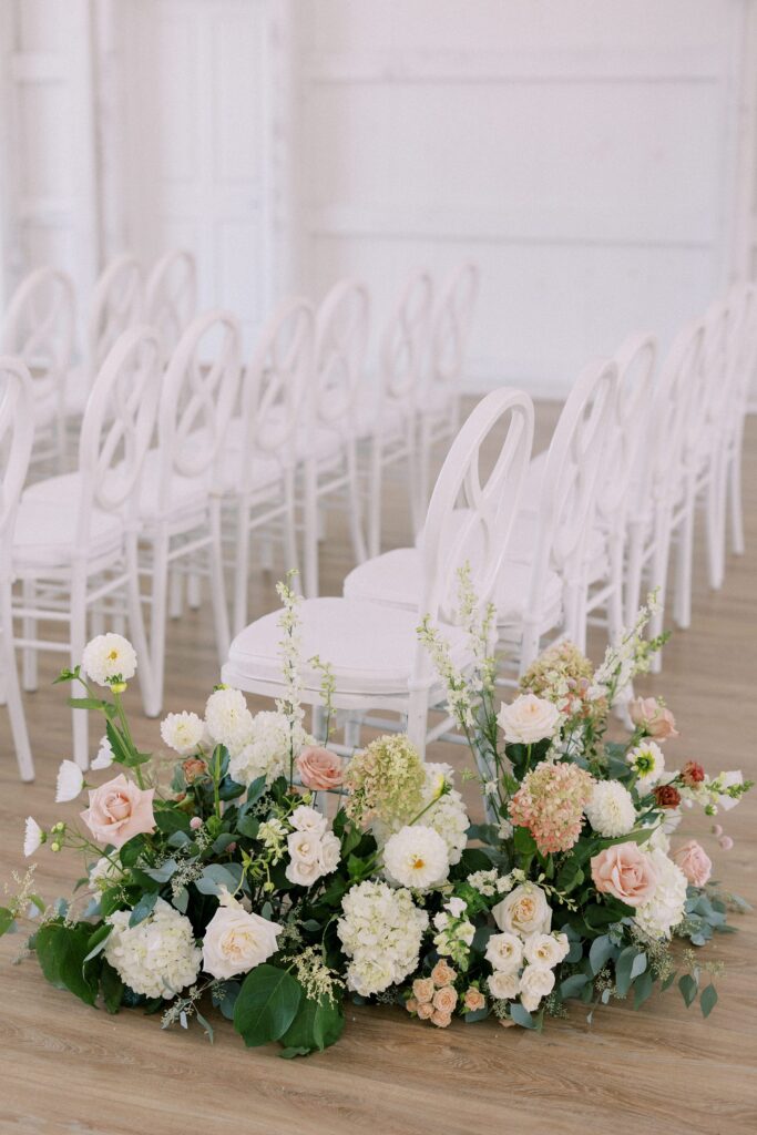 Ceremony floral design for The Greenery at McKenzie's Farm Wedding by Soulflora