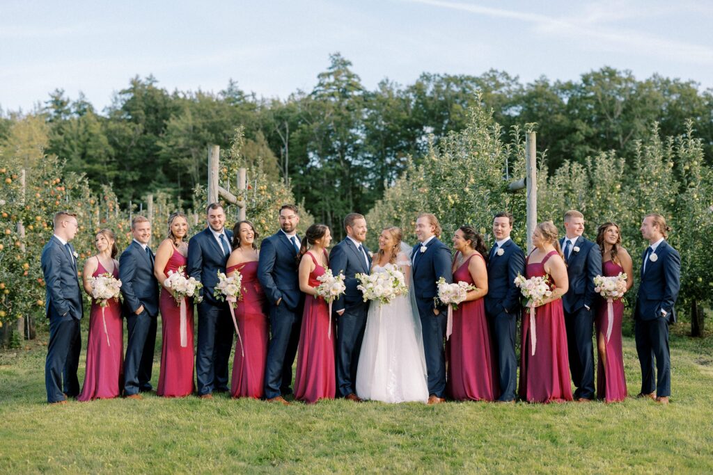 Wedding party portrait in the orchard at The Greenery at McKenzie's Farm Wedding