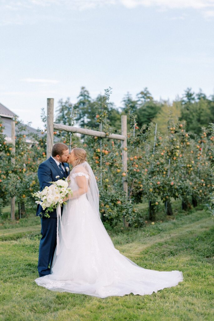 Bride and groom portrait in the orchard at The Greenery at McKenzie's Farm Wedding