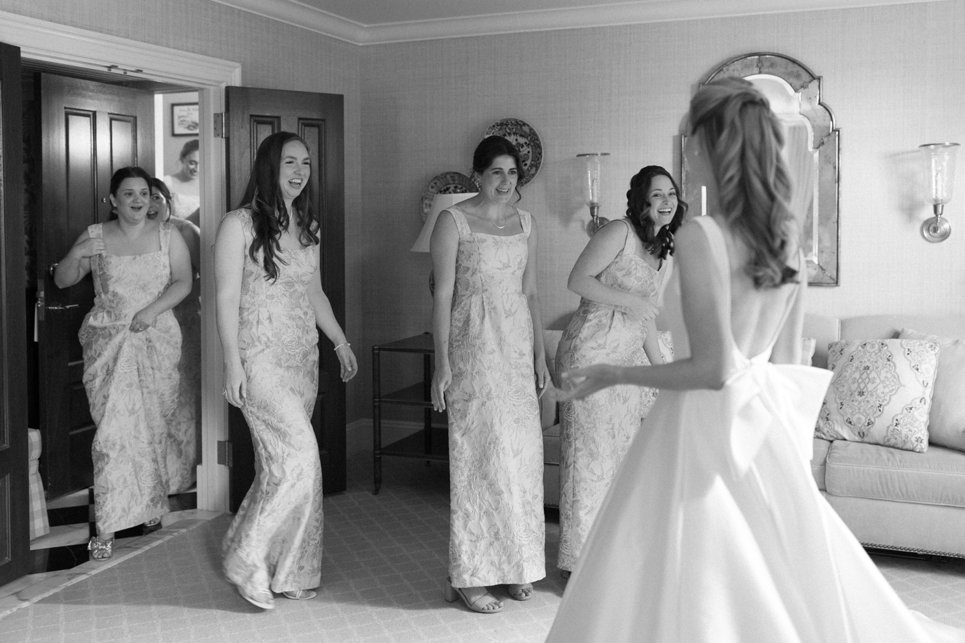 First look with bridesmaids