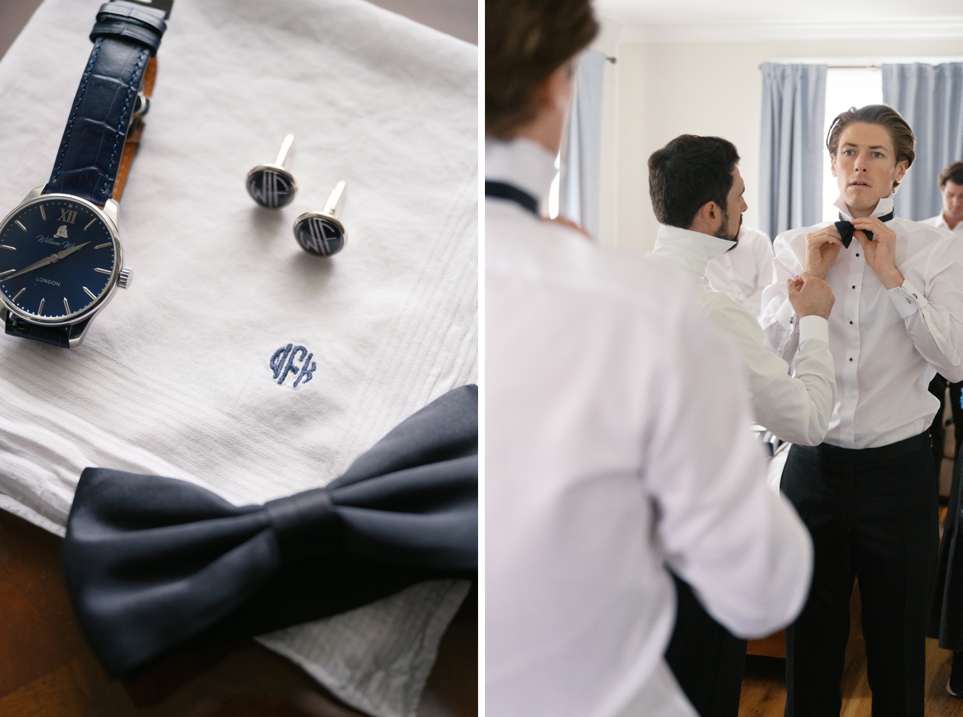 Groom getting ready for his destination wedding in Newport, RI