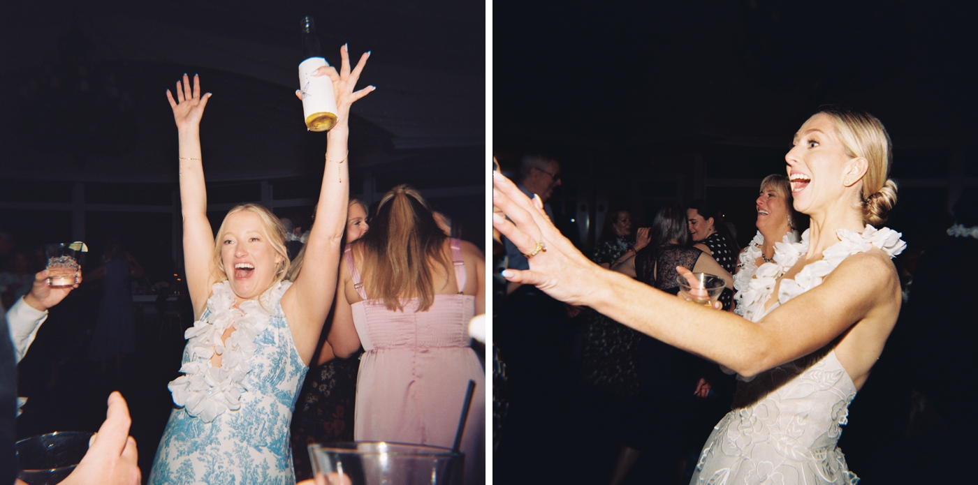 Bride and guests dancing at wedding reception