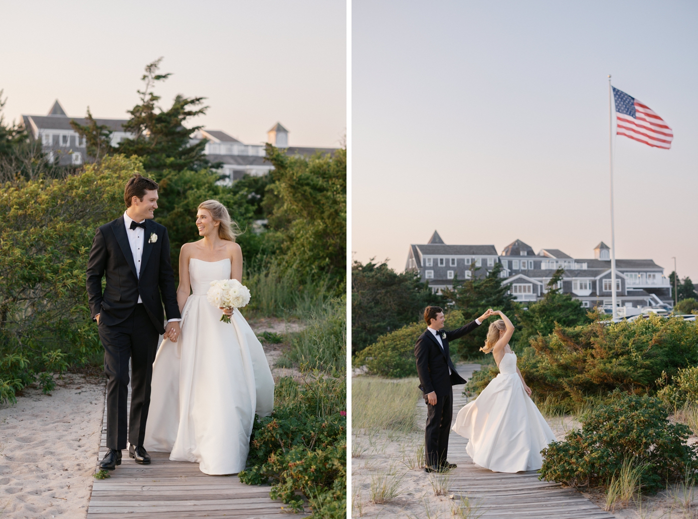 Sunset bridal portraits at Wychmere Beach Club